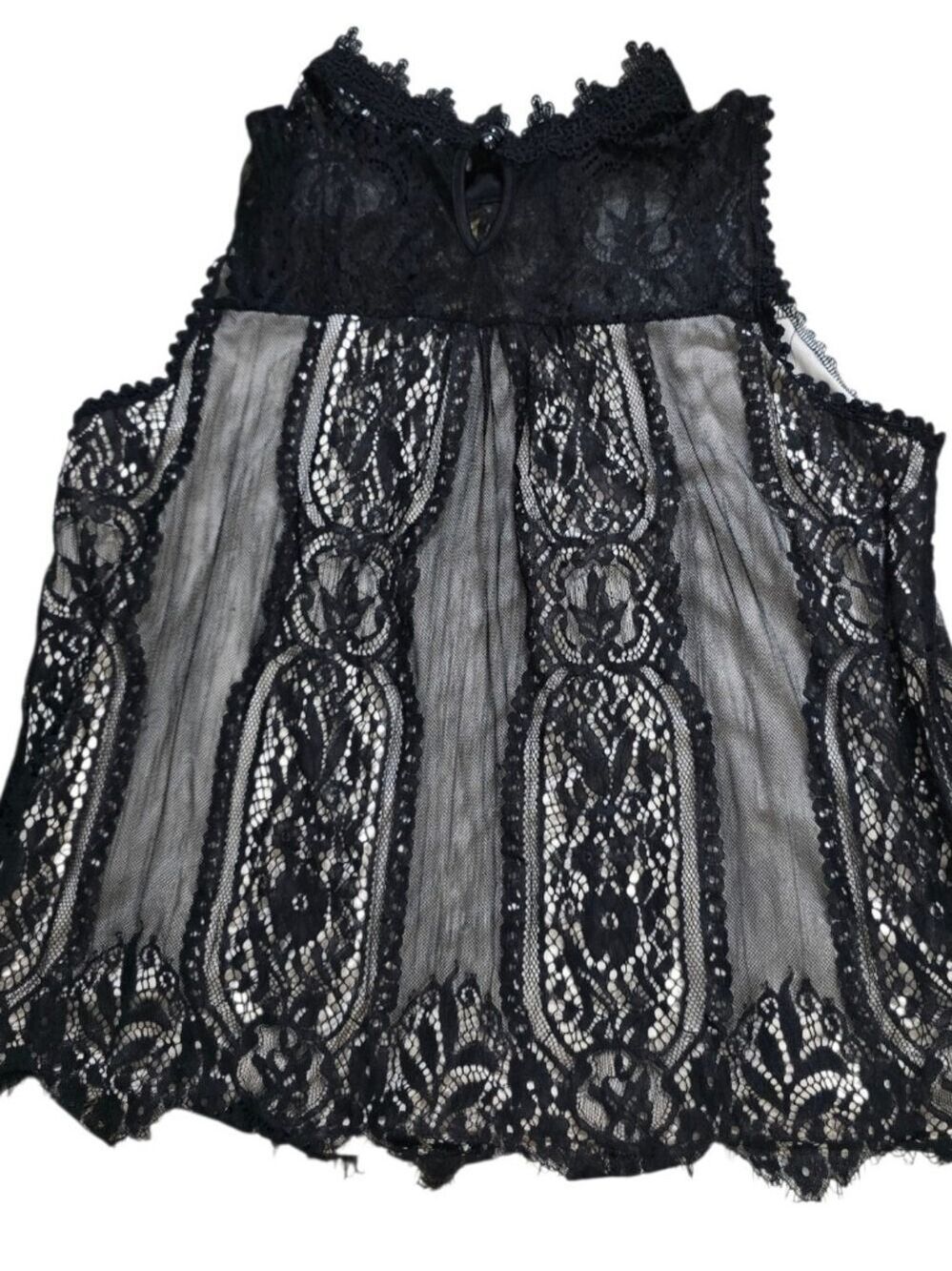 Notations Woman 1X Black Lace Sleeveless Top Fully Lined Victorian Goth - Picture 2 of 4